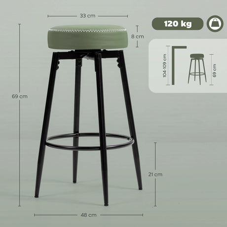 HOMCOM Set of Two Faux Leather Bar Stools - Green/Black