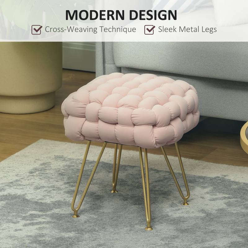 HOMCOM Velvet-Feel Bold Woven Footstool - Pink