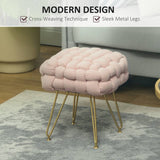 HOMCOM Velvet-Feel Bold Woven Footstool - Pink