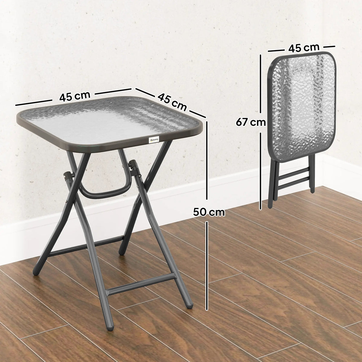 Outsunny Foldable Garden Table Square Folding Table for Patio Garden 45 x 45 x 50Hcm Black