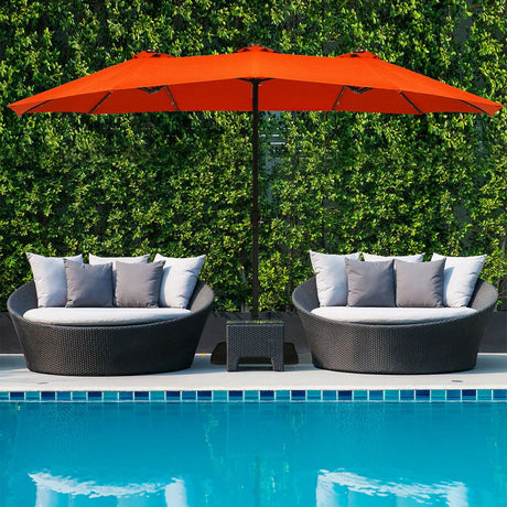 15 Ft Solar LED Patio Double-sided Umbrella Market Umbrella with Weight Base-Orange