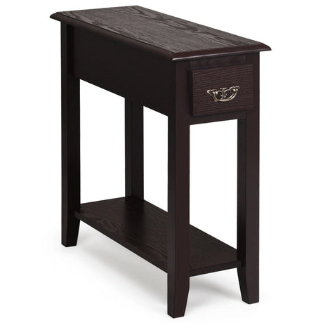 2 Tier End Bedside Sofa Side Table Narrow Nightstand-Espresso