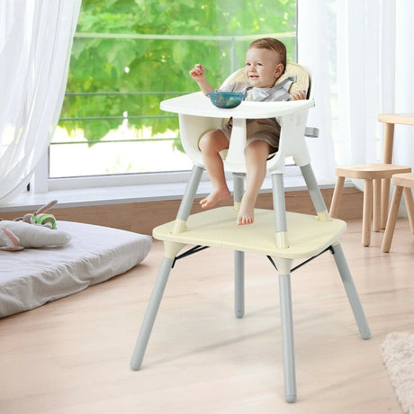 convertible Baby High Chair with 2-Position Removable Tray-Beige