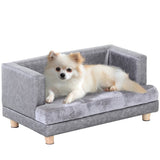 PawHut Dog Sofa Bed for Small-Sized Dogs, Elevated Pet Chair with PU Cover, Soft Cushion, Cat Couch Lounger with Anti-slip Legs - Grey