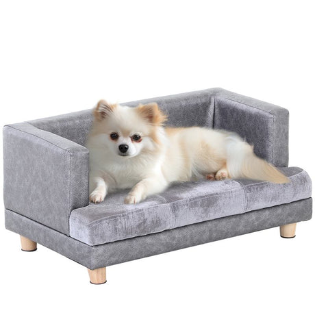 PawHut Dog Sofa Bed for Small-Sized Dogs, Elevated Pet Chair with PU Cover, Soft Cushion, Cat Couch Lounger with Anti-slip Legs - Grey