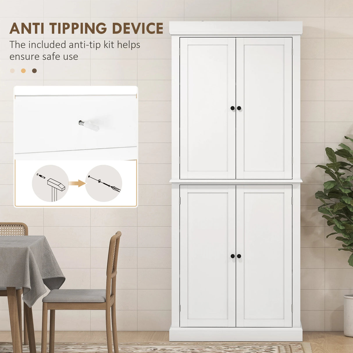 HOMCOM Freestanding Kitchen Cupboard with 4 Doors, Storage Cabinet with 6-Tier Shelving and 4 Adjustable Shelves, White