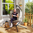 Outsunny Hanging Egg Chair, Folding Texteline Swing Hammock with Side Pocket, Cushion and Stand for Indoor Outdoor, Patio Garden Furniture, Khaki