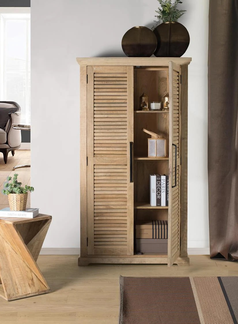 Giner and Colomer  2-Door Wardrobe In Solid Mango Wood (Natural Colour)