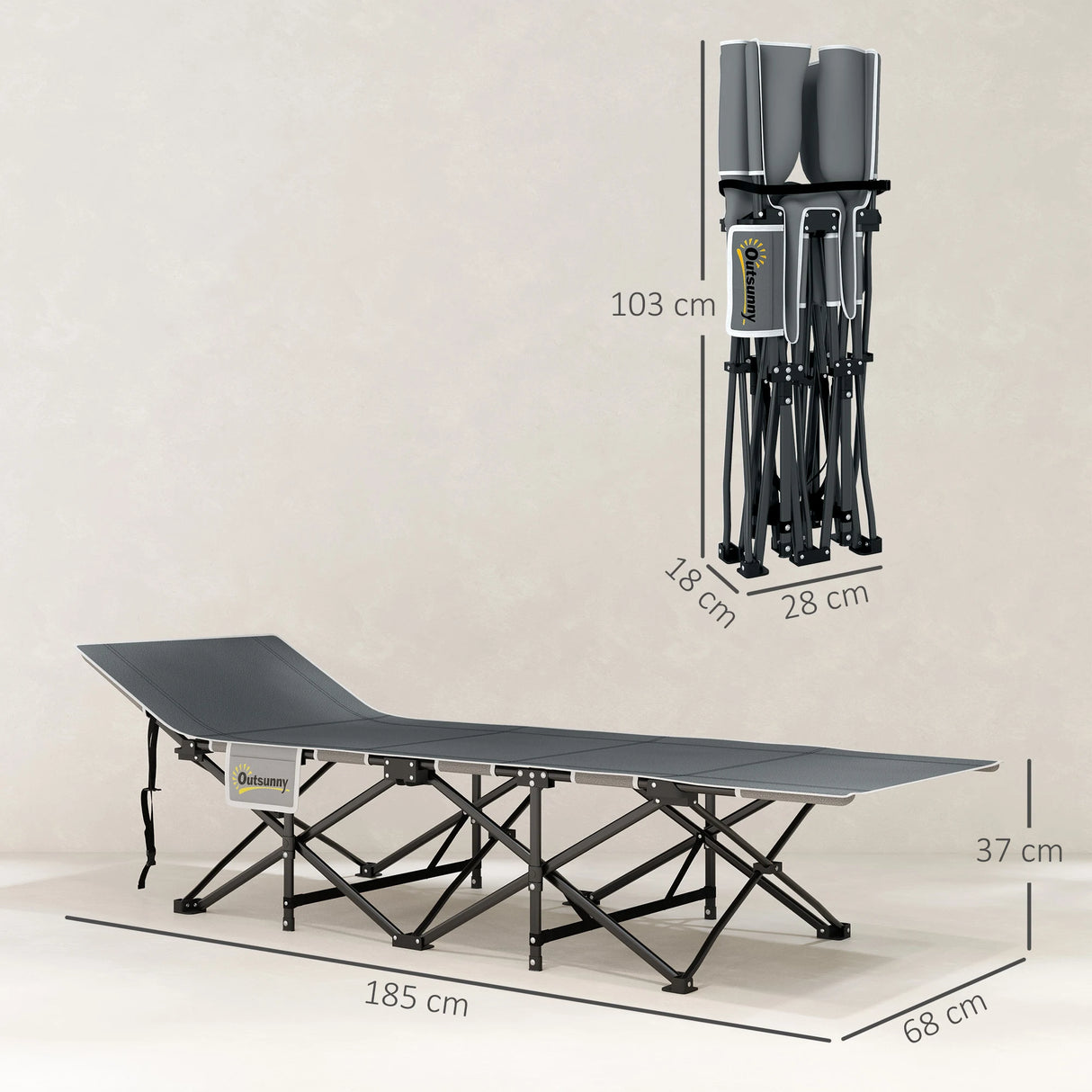 Outsunny 68cm Wide Folding Bed, Camping Cot for Adults with Mattress, Carry Bag, Storage Pocket, Max Load 150kg, Light Grey