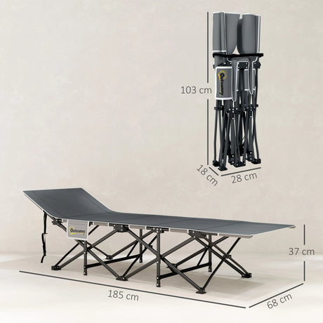 Outsunny 68cm Wide Folding Bed, Camping Cot for Adults with Mattress, Carry Bag, Storage Pocket, Max Load 150kg, Light Grey