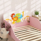 AIYAPLAY Cute Animal-Themed Toddler Bed, with Safety Rails, 143 x 77 x 60cm, Pink