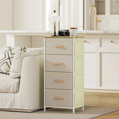 HOMCOM Chest of Four Fabric Drawers - Beige