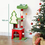 PawHut Christmas Cat Tree, 120cm Cat Tower with Scratching Post & Board, Platform, Toys, Green