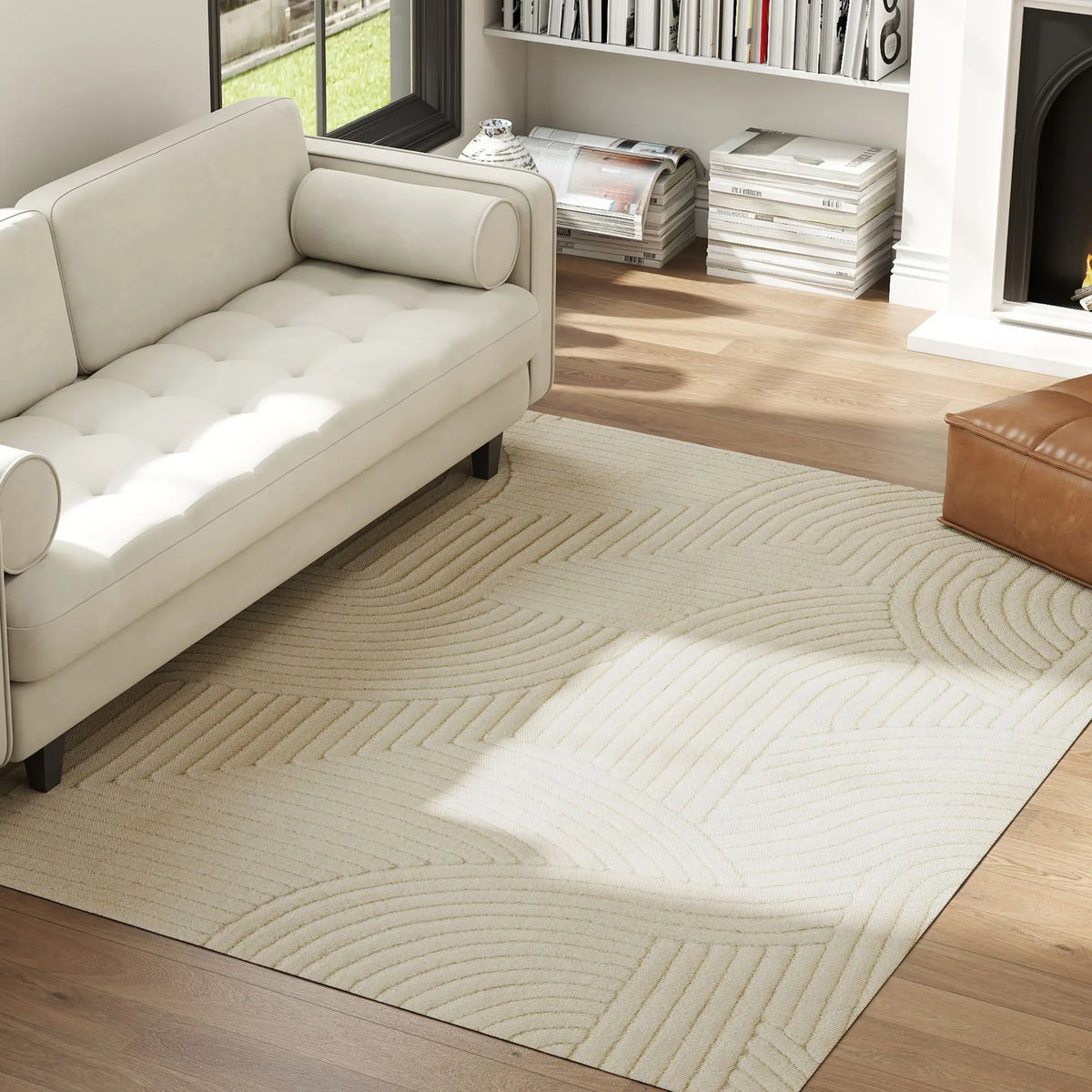HOMCOM Modern Geometric Rug, Thick & Plush, Non-Slip, 230 x 160 cm  Cream, Living Room/Bedroom/Office