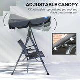 Outsunny 3 Seater Swing Chair, Garden Swing Seat Bench with Adjustable Canopy, Rattan Seat and Steel Frame for Patio, Yard, Grey