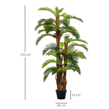 Outsunny Set of 2 Artificial Plant Tropical Palm in Pot, Fake Plants for Home Indoor Outdoor Decor, 150cm, Green