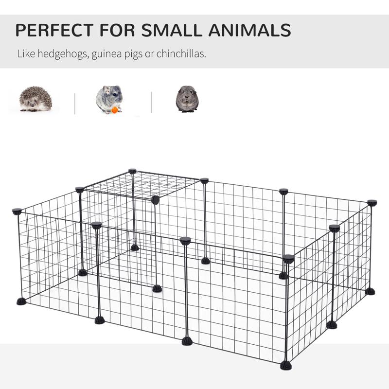 PawHut DIY Pet Playpen Metal Wire Fence 12 Panel Enclosure Indoor Outdoor Guinea Pig Rabbit Small Animals Cage Black