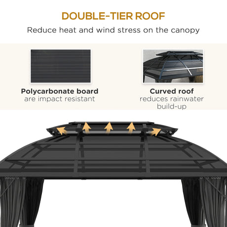 Outsunny 4 x 3m Aluminium Frame Hard Gazebo, with Accessories - Black