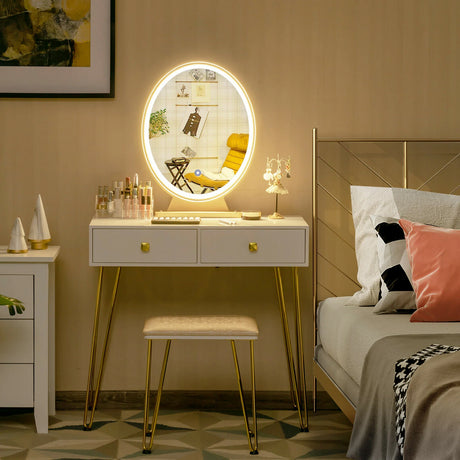 Dressing Table with Vanity Mirror and Stool-White