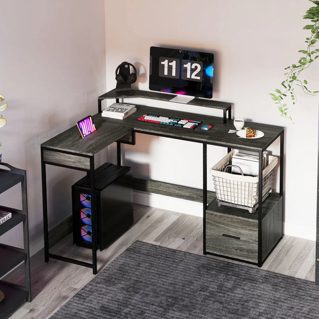 HOMCOM Industrial 'L' Shaped Multi-Work Desk - Charcoal Grey