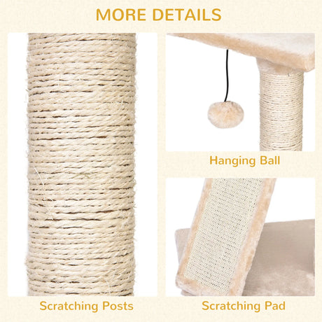 PawHut Corner Cat Tree for Indoor Cats, Kitten Tower with Scratching Post House Ladder Toy - Beige