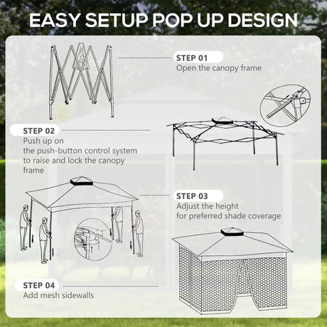 Outsunny 3 x 3(m) Pop Up Gazebo, Double-roof Garden Tent with Netting and Carry Bag, Party Event Shelter for Outdoor Patio, Dark Grey