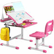 Height Adjustable Kids Study Table and Chair Set with Bookstand-Pink