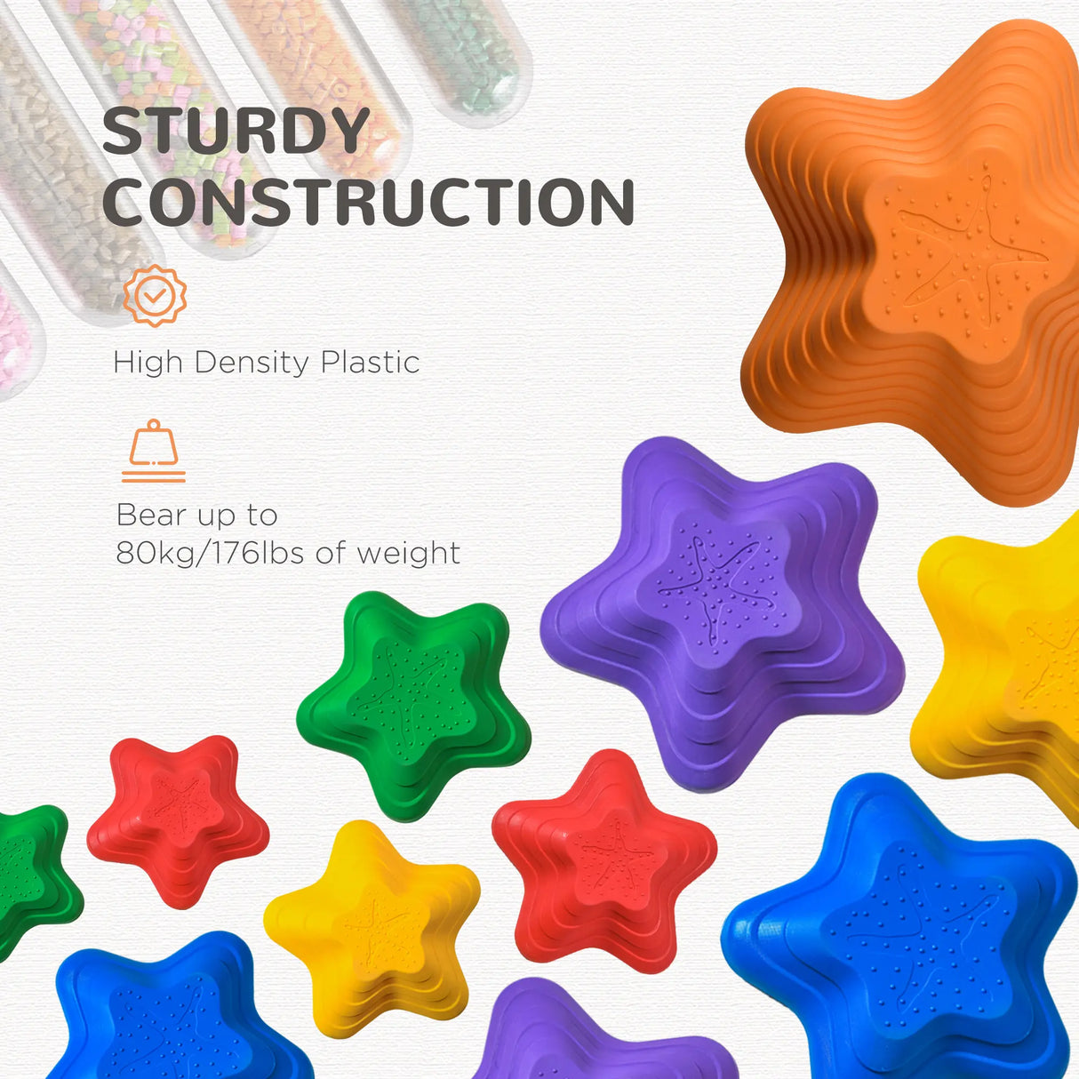 Outsunny 11-Piece Balance Stepping Stones for Kids Starfish Style Non-slip Obstacle Course Stackable Balance Blocks Garden Toys Encourage Toddler Sensory Toys Indoor Outdoor - Multicoloured