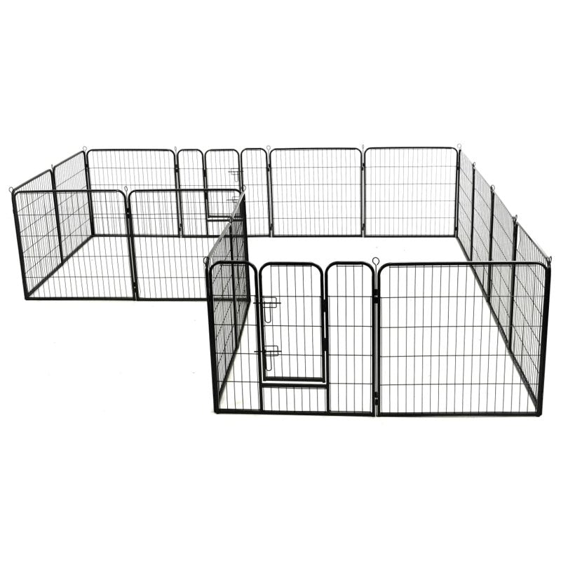 vidaXL Dog Playpen 16 Panels Steel 80x80 cm Black