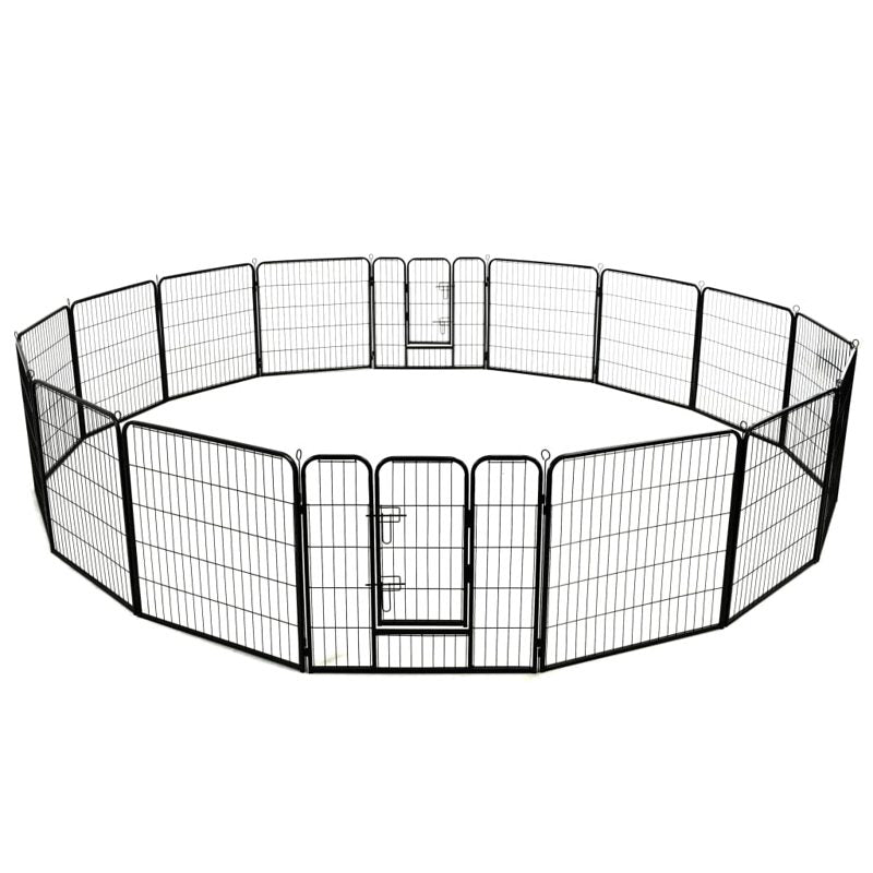 vidaXL Dog Playpen 16 Panels Steel 80x80 cm Black