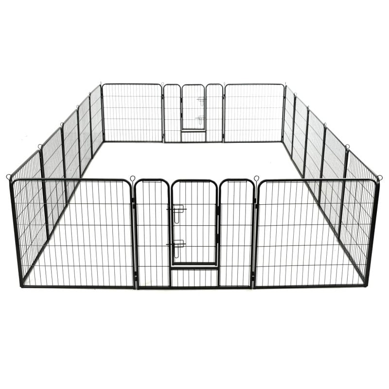 vidaXL Dog Playpen 16 Panels Steel 80x80 cm Black