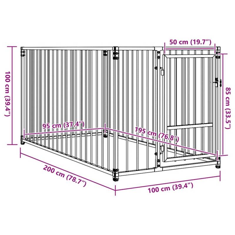 vidaXL Outdoor Dog Kennel 100x200x100 cm