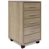 vidaXL Office Drawer Unit with Castors 5 Drawers Oak