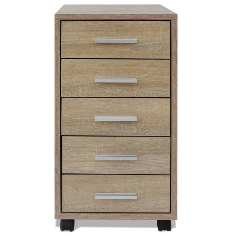 vidaXL Office Drawer Unit with Castors 5 Drawers Oak