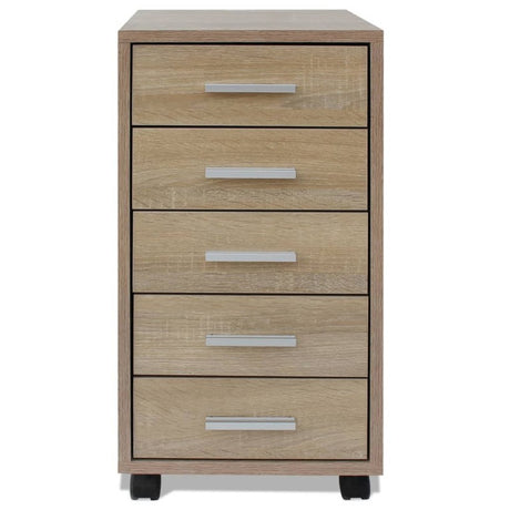 vidaXL Office Drawer Unit with Castors 5 Drawers Oak