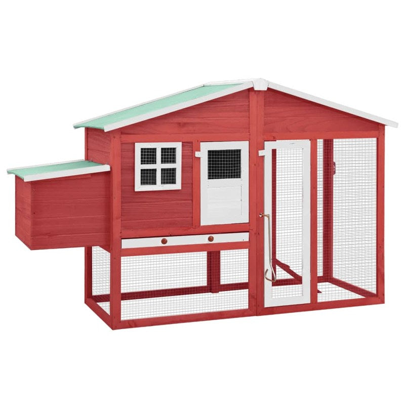 vidaXL Chicken Coop with Nest Box Red and White Solid Fir Wood