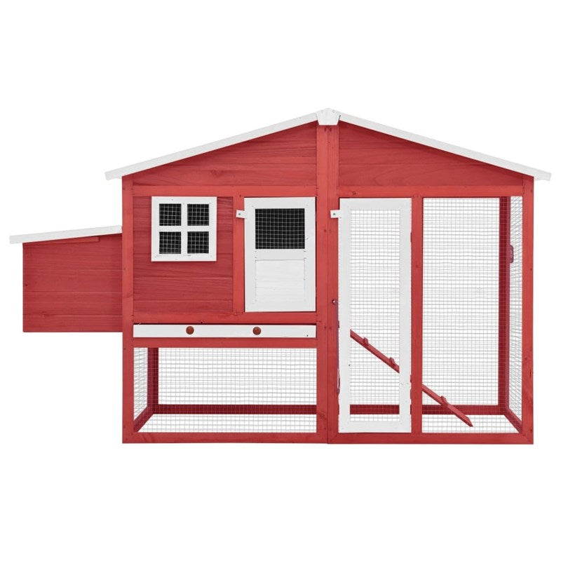 vidaXL Chicken Coop with Nest Box Red and White Solid Fir Wood