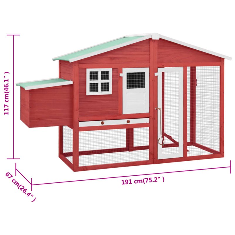 vidaXL Chicken Coop with Nest Box Red and White Solid Fir Wood