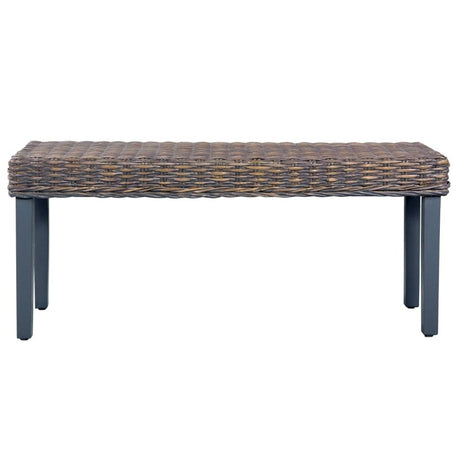 vidaXL Bench 110 cm Grey Natural Kubu Rattan and Solid Mango Wood