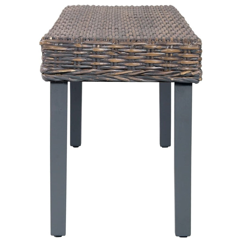 vidaXL Bench 110 cm Grey Natural Kubu Rattan and Solid Mango Wood