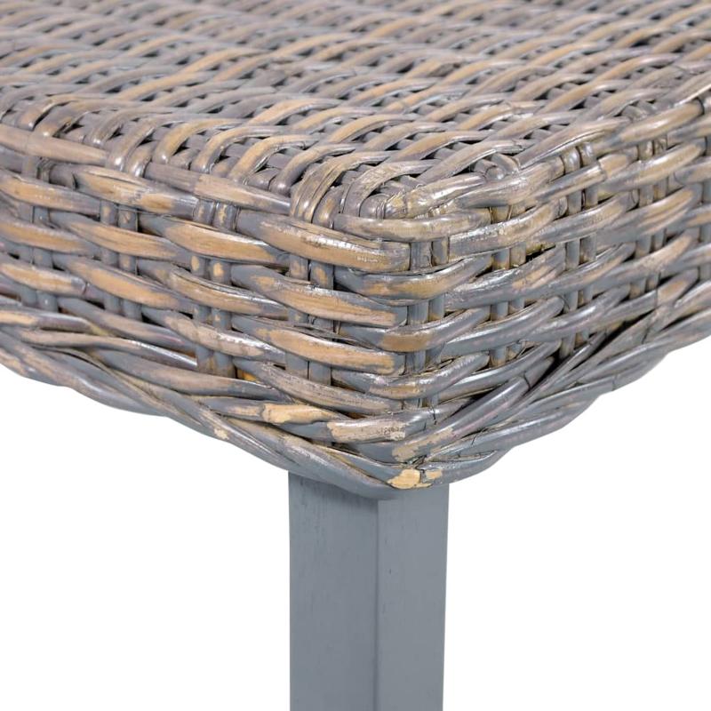 vidaXL Bench 110 cm Grey Natural Kubu Rattan and Solid Mango Wood