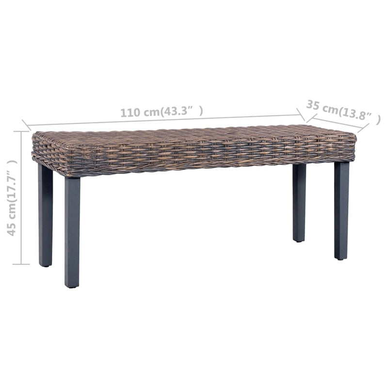 vidaXL Bench 110 cm Grey Natural Kubu Rattan and Solid Mango Wood