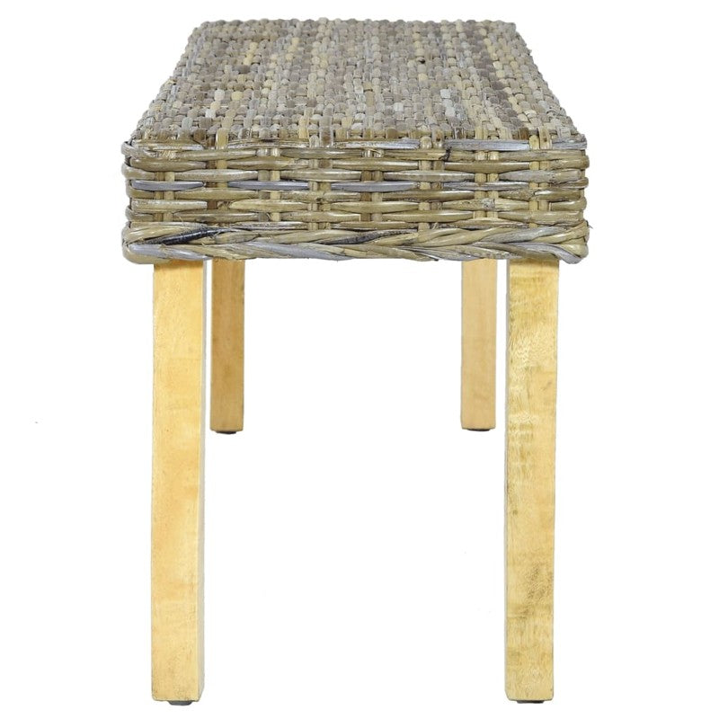 vidaXL Bench 110 cm Natural Kubu Rattan and Solid Mango Wood