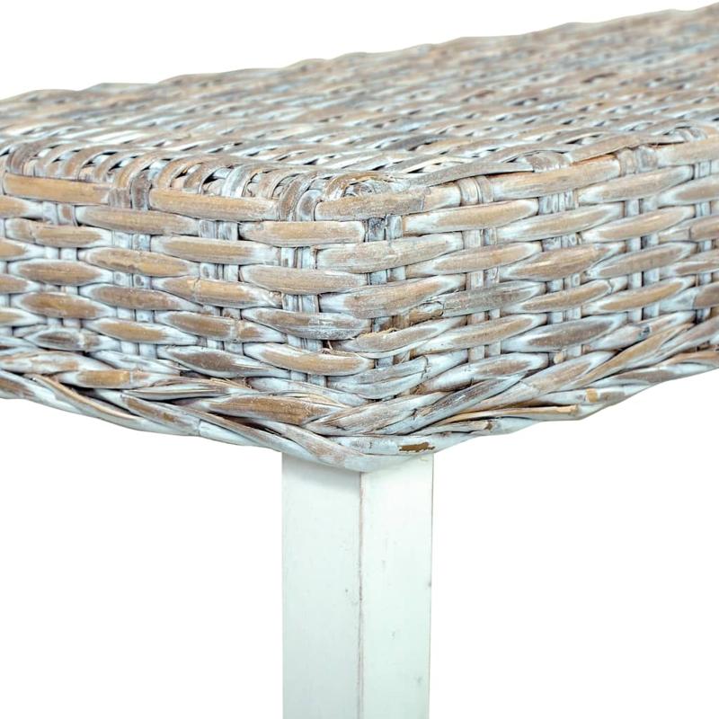 vidaXL Bench 160 cm White Natural Kubu Rattan and Solid Mango Wood