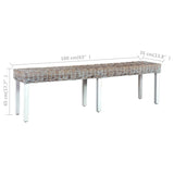 vidaXL Bench 160 cm White Natural Kubu Rattan and Solid Mango Wood