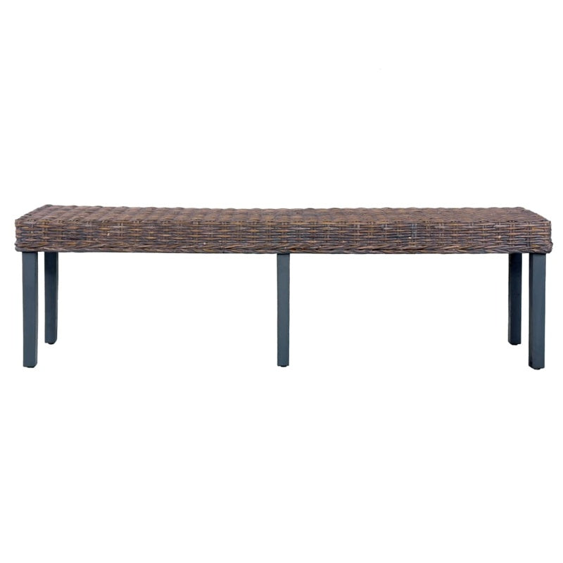 vidaXL Bench 160 cm Grey Natural Kubu Rattan and Solid Mango Wood