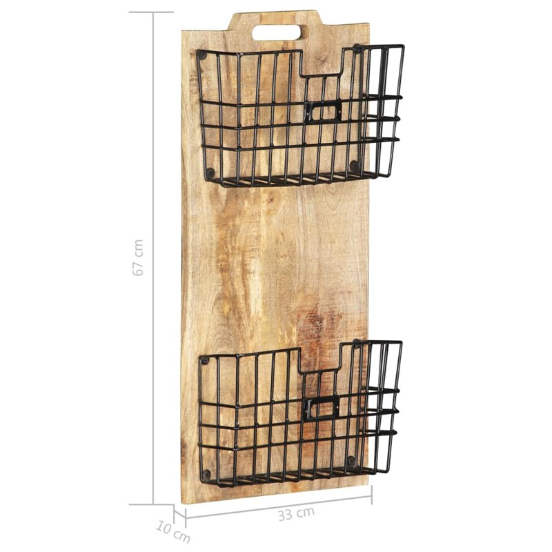 vidaXL Wall-mounted Magazine Rack 33x10x67 cm Solid Rough Mango Wood