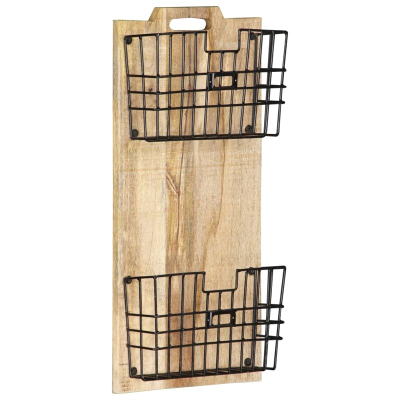 vidaXL Wall-mounted Magazine Rack 33x10x67 cm Solid Rough Mango Wood