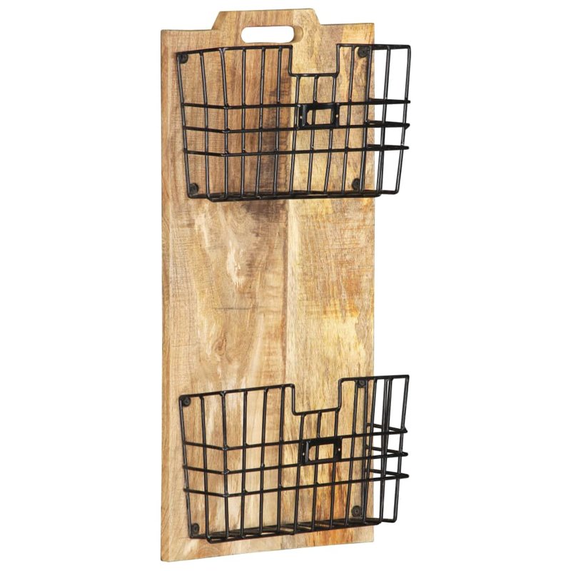 vidaXL Wall-mounted Magazine Rack 33x10x67 cm Solid Rough Mango Wood