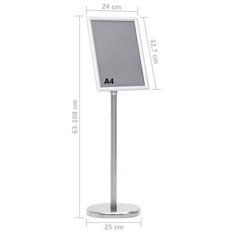 vidaXL A4 Pedestal Poster Stand Silver Aluminium Alloy